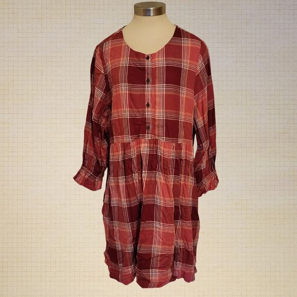 Plaid Babydoll T-Shirt Dress Red Long Sleeve Matilda Jane Size Large - Picture 1 of 7